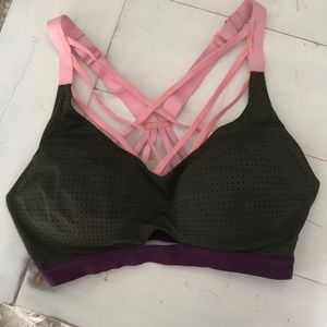 Strappy gray & pink Victoria’s Secret Sports Bra